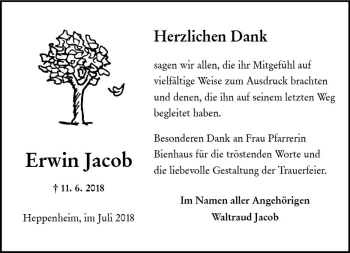 Traueranzeige von Erwin Jacob von vrm-trauer
