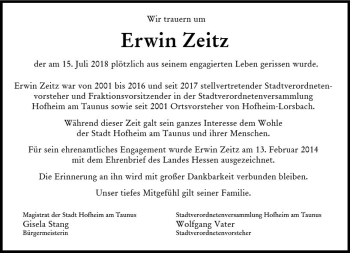 Traueranzeige von Erwin Zeitz von vrm-trauer