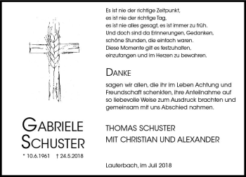 Traueranzeige von Gabi Schuster von VRM Trauer