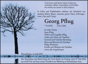 Traueranzeige von Georg Pflug von vrm-trauer