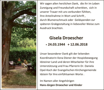 Traueranzeige von Gisela Droescher von vrm-trauer