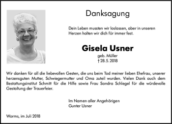 Traueranzeige von Gisela Usner von vrm-trauer
