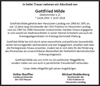 Traueranzeige von Gottfried Milde von vrm-trauer