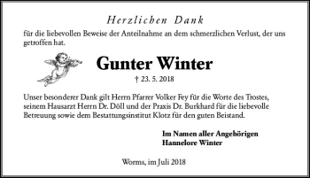 Traueranzeige von Gunter Winter von vrm-trauer