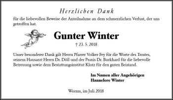 Traueranzeige von Gunter Winter von vrm-trauer