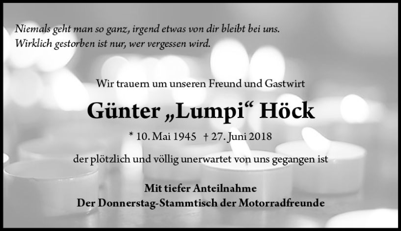  Traueranzeige für Günter Höck vom 02.07.2018 aus  Usinger Anzeiger