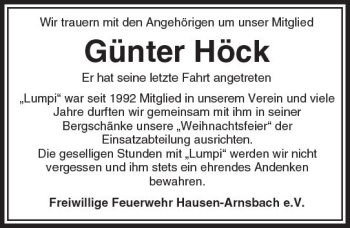 Traueranzeige von Günter Höck von  Usinger Anzeiger