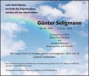 Traueranzeige von Günter Seligmann von vrm-trauer