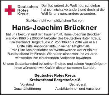 Traueranzeige von Hans-Joachim Brückner von vrm-trauer