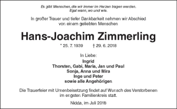 Traueranzeige von Hans-Joachim Zimmerling von  Kreisanzeiger