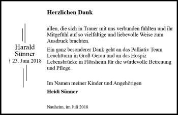 Traueranzeige von Harald Sünner von vrm-trauer