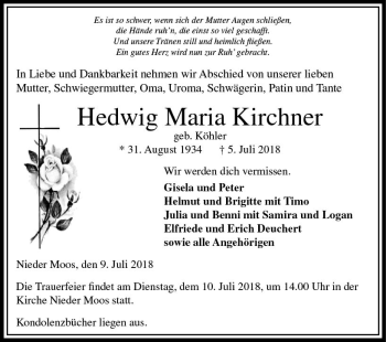 Traueranzeige von Hedwig Maria Kirchner von VRM Trauer