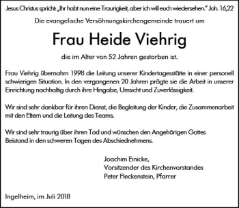Traueranzeige von Heide Viehrig von vrm-trauer