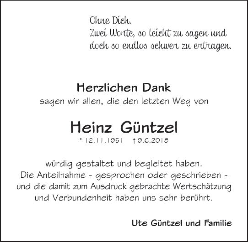 Traueranzeige für Heinz Güntzel vom 28.07.2018 aus vrm-trauer