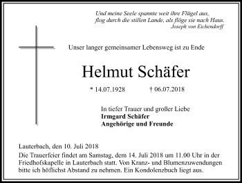 Traueranzeige von Helmut Schäfer von VRM Trauer