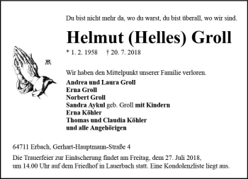 Traueranzeige von Helmut Helles Groll von vrm-trauer