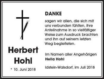 Traueranzeige von Herbert Hohl von  Camberger Anzeiger