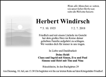 Traueranzeige von Herbert Windirsch von vrm-trauer