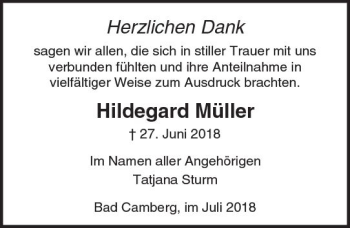 Traueranzeige von Hildegard Müller von  Camberger Anzeiger