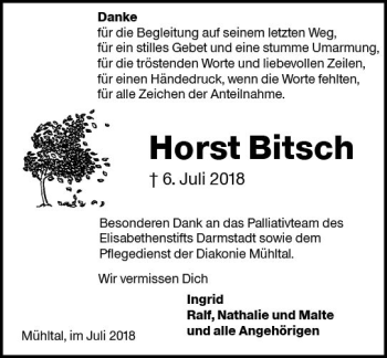 Traueranzeige von Horst Bitsch von vrm-trauer