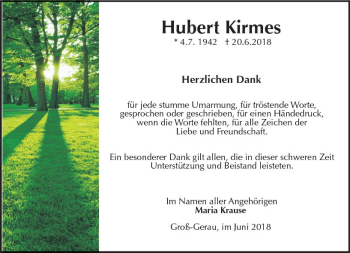 Traueranzeige von Hubert Kirmes von vrm-trauer
