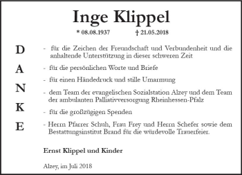 Traueranzeige von Inge Klippel von vrm-trauer