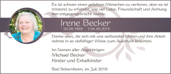Traueranzeige von Irene Becker von vrm-trauer