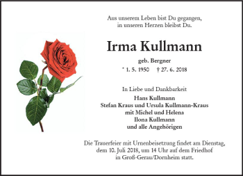 Traueranzeige von Irma Kullmann von vrm-trauer