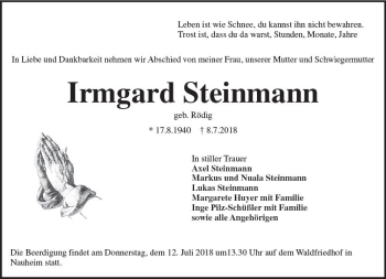 Traueranzeige von Irmgard Steinmann von vrm-trauer