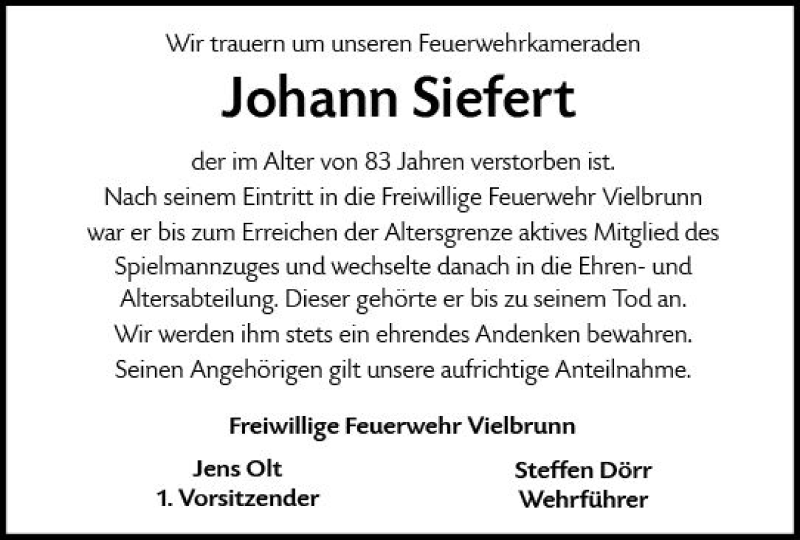  Traueranzeige für Johann Siefert vom 21.07.2018 aus vrm-trauer