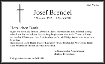 Traueranzeige von Josef Brendel von  Usinger Anzeiger
