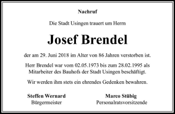Traueranzeige von Josef Brendel von  Usinger Anzeiger