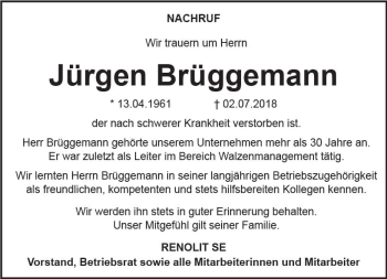 Traueranzeige von Jürgen Brüggemann von vrm-trauer