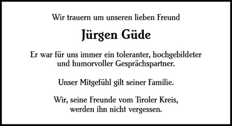  Traueranzeige für Jürgen Güde vom 03.07.2018 aus Trauerportal Rhein Main Presse
