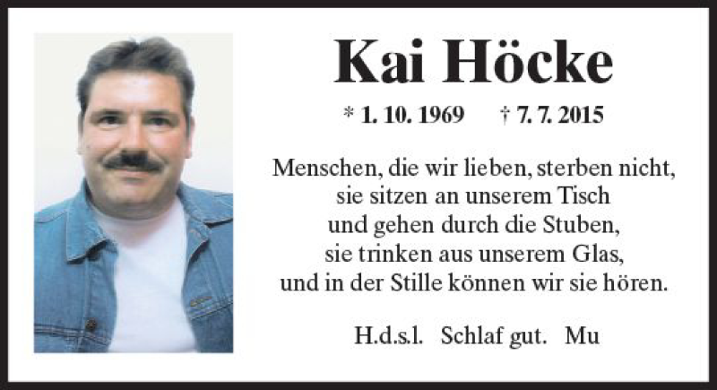  Traueranzeige für Kai Höcke vom 07.07.2018 aus vrm-trauer