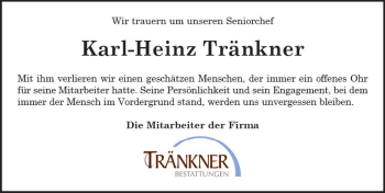 Traueranzeige von Karl-Heinz Tränkner von  Gießener Anzeiger