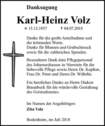 Traueranzeige von Karl-Heinz Volz von vrm-trauer