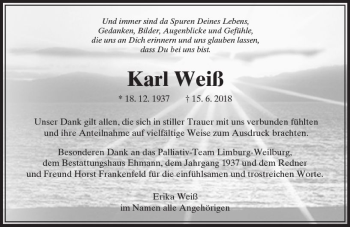 Traueranzeige von Karl Weiß von  Camberger Anzeiger