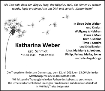 Traueranzeige von Katharina Weber von vrm-trauer