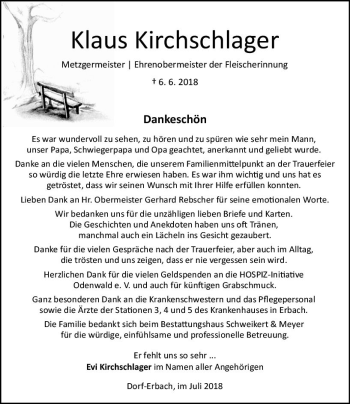 Traueranzeige von Klaus Kirchschlager von vrm-trauer