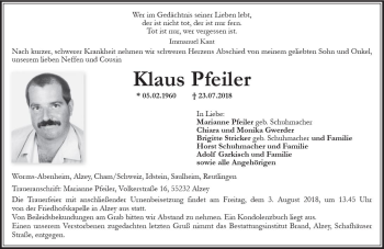 Traueranzeige von Klaus Pfeiler von vrm-trauer