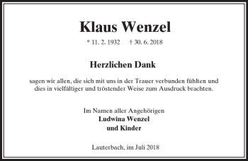 Traueranzeige von Klaus Wenzel von VRM Trauer