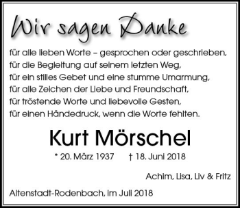 Traueranzeige von Kurt Mörschel von  Kreisanzeiger