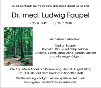 Traueranzeige von Ludwig Faupel von  Kreisanzeiger