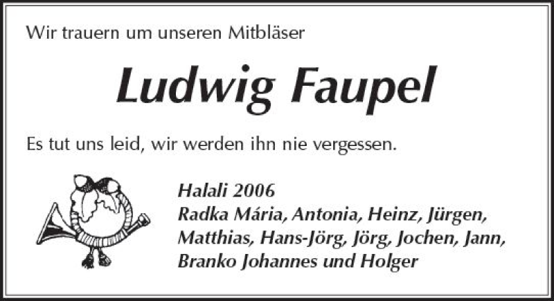  Traueranzeige für Ludwig Faupel vom 28.07.2018 aus  Kreisanzeiger