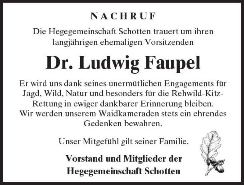  Traueranzeige für Ludwig Faupel vom 28.07.2018 aus  Kreisanzeiger