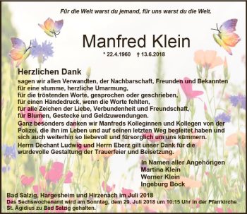 Traueranzeige von Manfred Klein von vrm-trauer