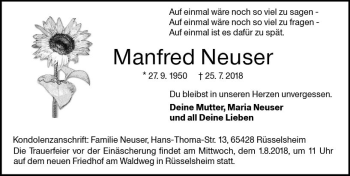 Traueranzeige von Manfred Neuser von vrm-trauer