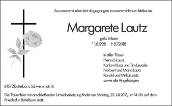 Traueranzeige von Margarete Lautz von vrm-trauer