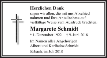 Traueranzeige von Margarete Schmidt von  Camberger Anzeiger